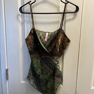 Heart Soul Velvet Green and Brown Top